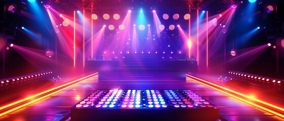 Concert stage with lights flat design top view music festival theme vivid colors