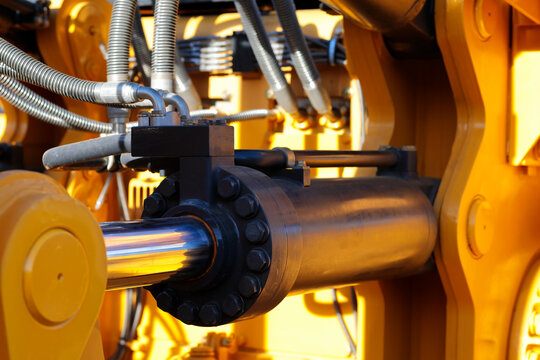closeup of hydraulic cylinder for bulldozer ripper