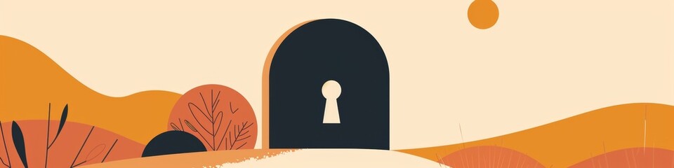 Minimalist Graffiti Style Keyhole Illustration with Abstract Shapes, AI-Generated Flat Illustration for Imaginative Themes, High-Resolution Wallpaper and Background