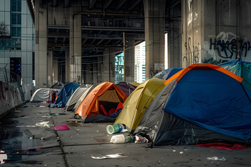 Homeless tents on the streets in downtown.