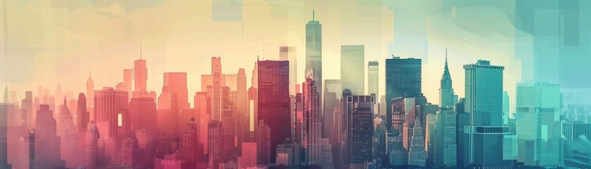 Fototapeta premium Urban Dreamscape: Abstract City Skyline with Gradient Overlays