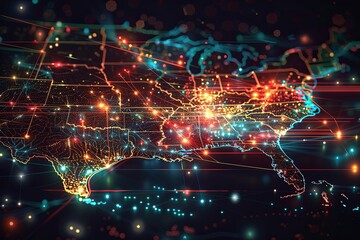 Obraz premium Digital map of California US Network Connection created with Generative AI