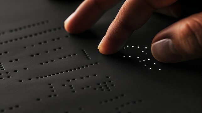 A close-up of braille text being read, Disability Pride Month with copy space