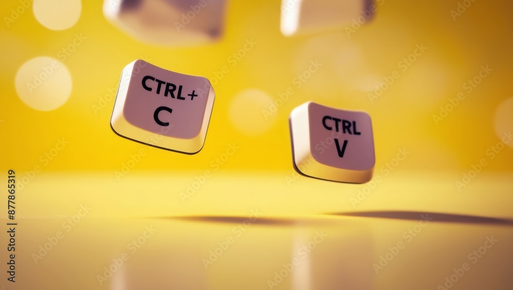 Aufkleber keyboard keys Ctrl C and Ctrl V, copy and paste the key shortcuts on yellow background