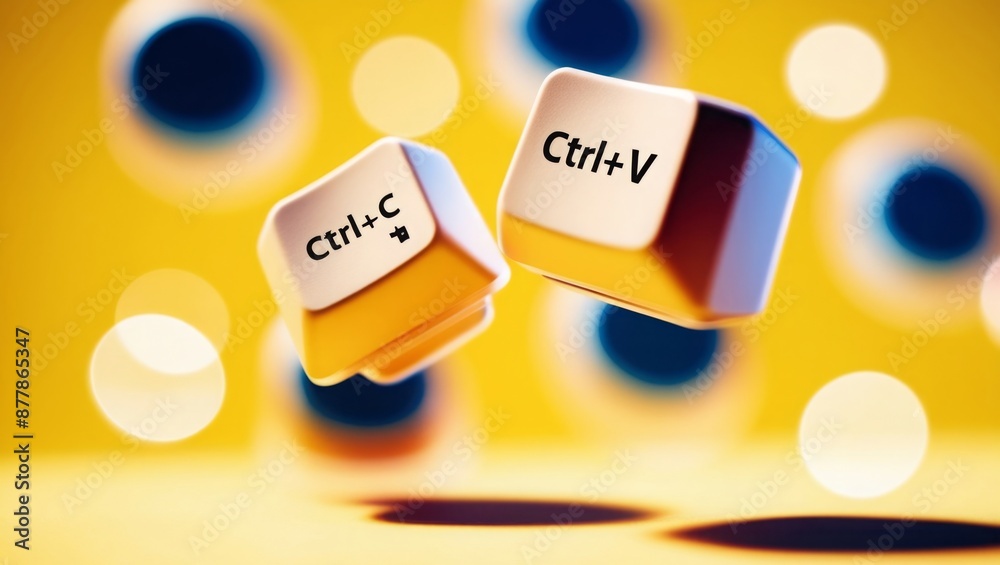 Aufkleber keyboard keys Ctrl C and Ctrl V, copy and paste the key shortcuts on yellow background