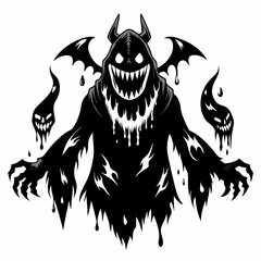 Fototapeta premium Sinister Shadowy Monster with Dripping Black Goo and Flying Demonic Figures in Gothic Horror Style