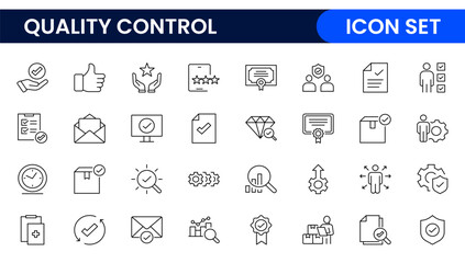 Quality Control line icon set. Included the icons as inspect, QA, qualify, quality control, check, verify, and more.