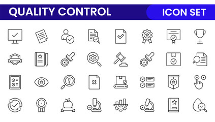 Quality Control line icon set. Included the icons as inspect, QA, qualify, quality control, check, verify, and more.