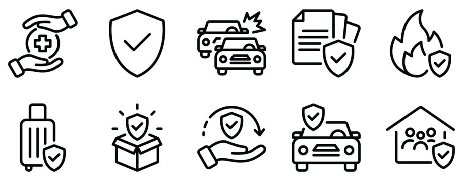 Insurance Icon Set Comprehensive Line Style Collection for Risk Management