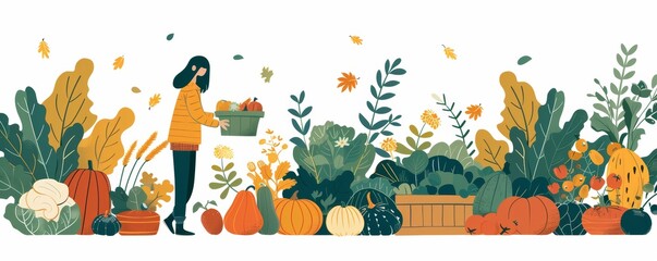 Woman harvesting vegetables in a garden.