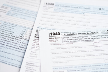 Obraz premium Tax form 1040 U.S. Individual Income Tax Return, business finance concept.