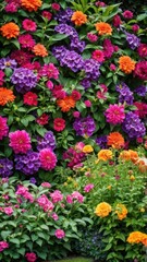 Obraz premium A Vibrant Garden Mosaic, An Array of Colorful Flowers and Foliage Arranged in Harmonious Shades