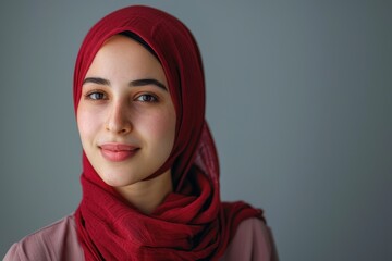 Fototapeta premium Portrait of a Young Woman in a Red Hijab