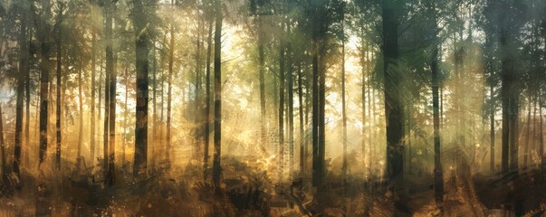 Enchanting Abstract Forest: Textured Layers of Tranquility and Artistic Beauty