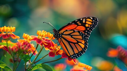 A beautiful butterfly resting on a colorful flower