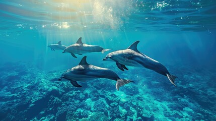 Obraz premium A group of dolphins swimming in the ocean