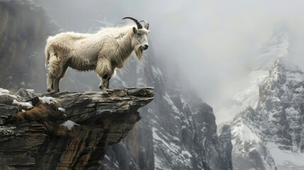 A majestic mountain goat standing on a cliff