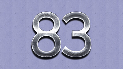 3D Chrome number design of 83 on purple wall.