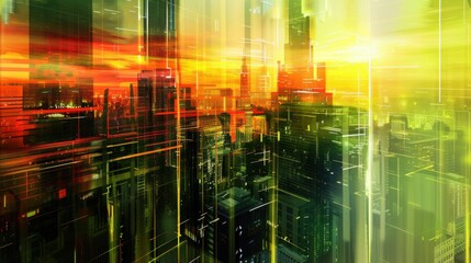 Fototapeta premium Digital Urban Fusion - Abstract Cityscape with Futuristic Artistic Overlays