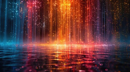 Colorful Glowing Rain Over Rippling Water