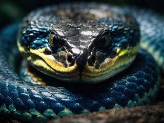 Fototapeta premium Blue viper snake closeup face