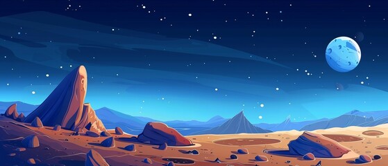 moon space planet surface cartoon vector background galaxy alien outer illustration game fantasy land scene universe crater sky lunar landscape earth ground night blue astronaut rock science world des