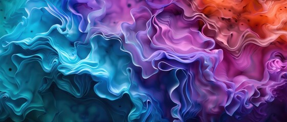 Fototapeta premium Abstract Colorful Fluid Art Background with Vibrant Swirls and Waves in Blue, Purple, and Orange Hues