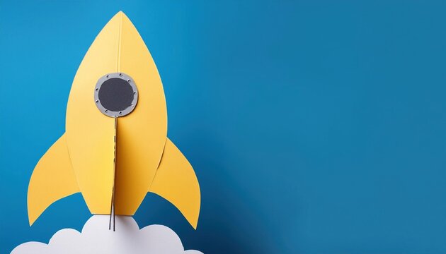 Yellow rocket lauch on blue background