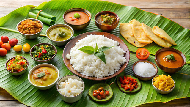 Traditional Onam Sadya is served on the day of the Onam festival.
