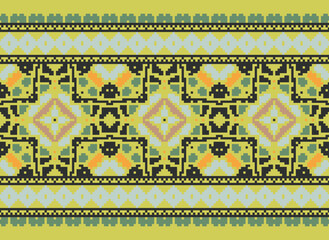 Pixel Indigenous geometry style pattern. seamless ethnic pattern concept. Design for indigenous, fabric, boho, carpet, ikat, tribal, batik, background