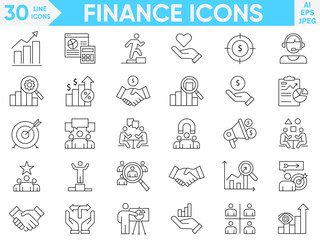 Finance, investments, financial management line icons