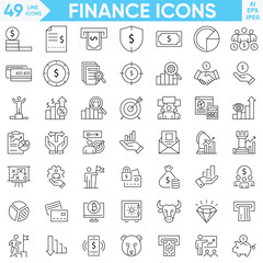 Finance, investments, financial management line icons