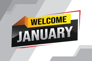 welcome January word text concept icon logo sign symbol vector note 3d style for use landing page, template, social media, web, mobile app, poster, banner, flyer, background, gift card, coupon

