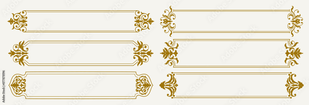 Poster golden victorian and arabesque frame decor. vector set of retro decorations with gold ornate and int