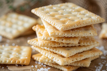 Stack of saltine crackers on a table