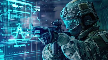 Special forces soldier with laser sight on weapon in action. Tactical gear, helmet, night vision, urban combat, military, firearm, operation, mission, warfare. Generative by AI.