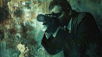 Back view of a person in winter clothing looking at a target on a wall. Hood, beanie, bullseye, urban setting, focus, mission, clandestine, surveillance, covert operation. Generative by AI.