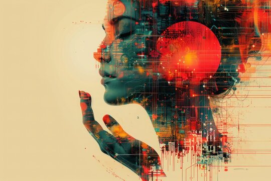 Digital Artwork for Business: Contemporary Abstract Design Concept with Retro Flair and Iconic Hand Graphic for Successful Office Team