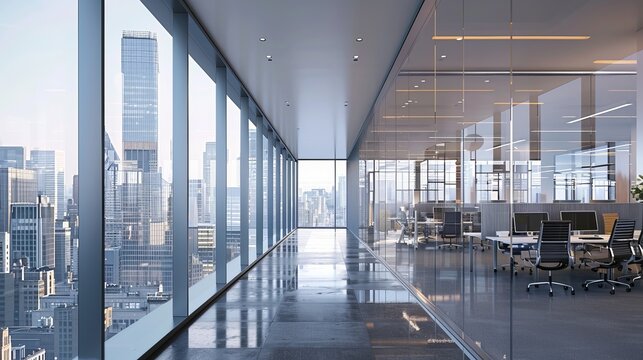 
High-rise buildings dominate the office area skyline, reflecting modern architecture and bustling urban life with their towering structures and sleek facades.