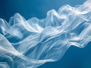 Obraz premium 5. Light, airy clouds form delicate layers in the sky, moving in opposite horizontal flows against a rich blue backdrop, creating a serene and abstract pattern