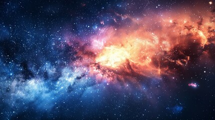Fototapeta premium Cosmic Nebula - Blue and Orange Galaxy Cosmic Background - Stars and NebulaAbstract Space - Galaxy Background Nebulas and Stars in Outer Space Galaxy Pattern - Cosmic Background