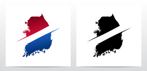 Sliced Separation Divided Cut in Half Map of South Korea