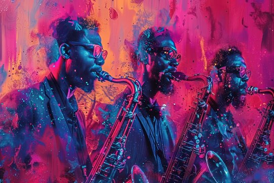 Jazz Band Concert Flyer with Saxophone, Guitar, Piano, and Orchestra Musician Players for Festival or Party Poster Design