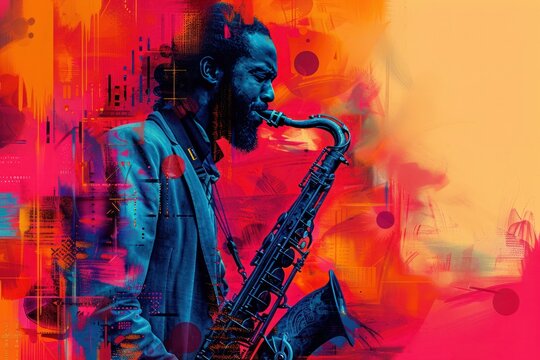 Jazz Band Concert Flyer with Saxophone, Guitar, Piano, and Orchestra Musician Players for Festival or Party Poster Design