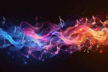 Continuous Music Notes Vector Sketch Illustration - Abstract Sound Concept Background with Outline Icon Art and One Sheet Vector Element