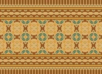 Pixel ethnic seamless pattern design. Aztec fabric mandala textile wallpaper. Tribal native motif boho ornament African American Indian folk