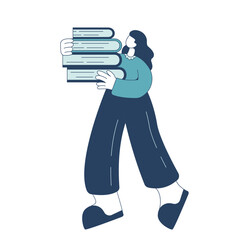 Flat Design Illustration of Bookworm Girl Student Character Holding a Pile of Education Book