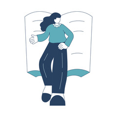 Flat Design Illustration of Bookworm Girl Student Character Studying with Education Literature Book