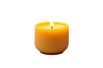High-resolution candle lighted up with melting hot wax, angled top view, transparent PNG background for design and creative projects