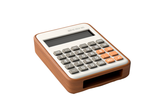 Realistic calculator mockup in PNG style with transparent background for digital and print design projects